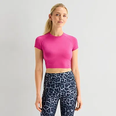 Xersion Womens Crew Neck Short Sleeve Active Crop Top In Pink