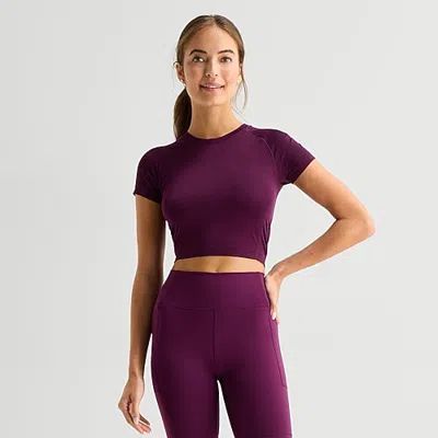 Xersion Womens Crew Neck Short Sleeve Active Crop Top In Purple