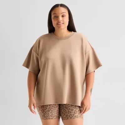 Xersion Womens Crew Neck Short Sleeve Active Plus T-shirt In Brown
