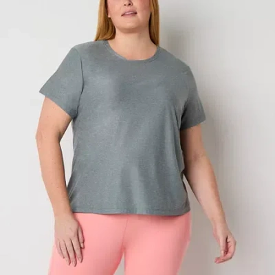 Xersion Womens Crew Neck Short Sleeve Quick Dry Active Plus T-shirt In Gray