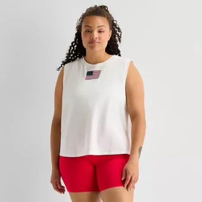 Xersion Womens Crew Neck Sleeveless Plus Tank Top In White