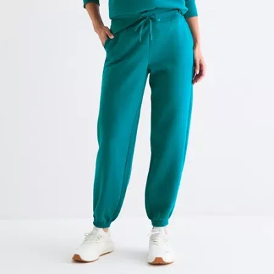 Xersion Womens Drawstring Waist Cuffed Mid Rise Regular Fit Tall Fleece Active Jogger Pant In Blue