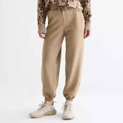 Xersion Womens Drawstring Waist Cuffed Mid Rise Regular Fit Tall Fleece Active Jogger Pant In Brown
