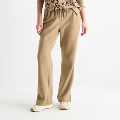 Xersion Womens Drawstring Waist Straight Mid Rise Regular Fit Tall Fleece Sweatpant In Brown