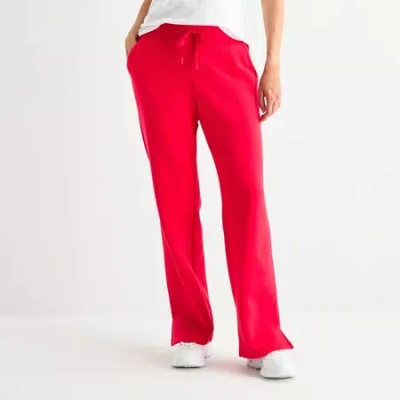 Xersion Womens Drawstring Waist Straight Mid Rise Regular Fit Tall Fleece Sweatpant In Red