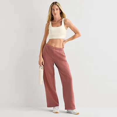 Xersion Womens Drawstring Waist Wide Leg Mid Rise Regular Fit Fleece Sweatpant In Brown