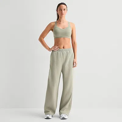 Xersion Womens Drawstring Waist Wide Leg Mid Rise Regular Fit Fleece Sweatpant In Green