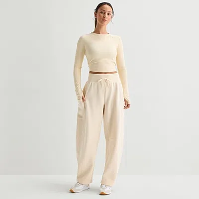 Xersion Womens Drawstring Waist Wide Leg Mid Rise Regular Fit Fleece Sweatpant In White