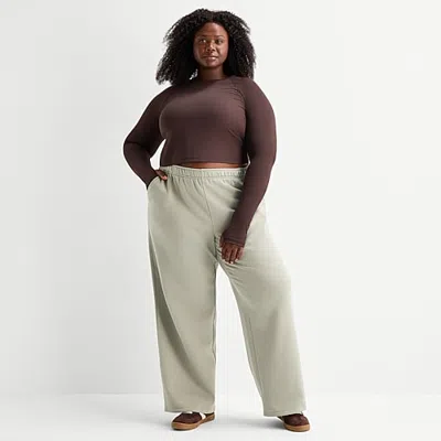Xersion Womens Drawstring Waist Wide Leg Mid Rise Regular Fit Plus Fleece Sweatpant In Gray