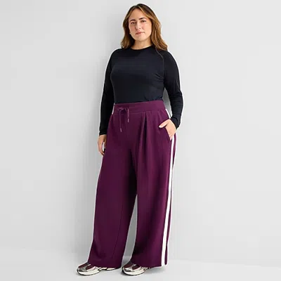 Xersion Womens Drawstring Waist Wide Leg Mid Rise Regular Fit Plus Fleece Sweatpant In Purple