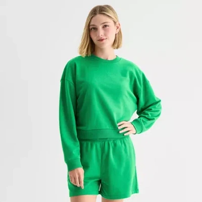 Xersion Womens French Terry Crew Neck Long Sleeve Sweatshirt In Green