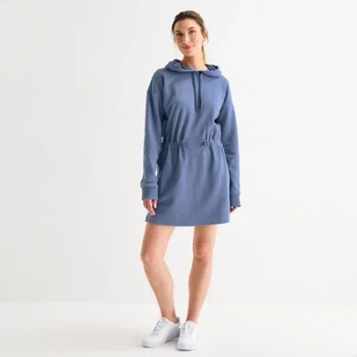 Xersion Womens French Terry Long Sleeve Sweatshirt Dress In Blue