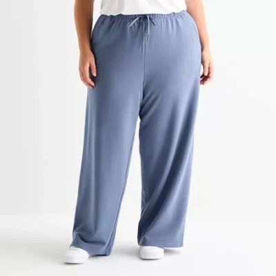 Xersion Womens French Terry Wide Leg Mid Rise Regular Fit Plus Active Pull-on Pant In Blue
