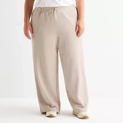 Xersion Womens French Terry Wide Leg Mid Rise Regular Fit Plus Active Pull-on Pant In Neutral
