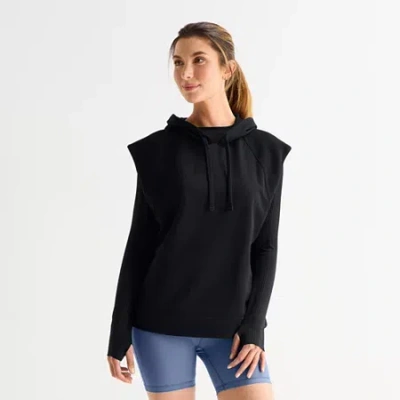 Xersion Womens Hooded Short Sleeve Pullover Sweater In Black