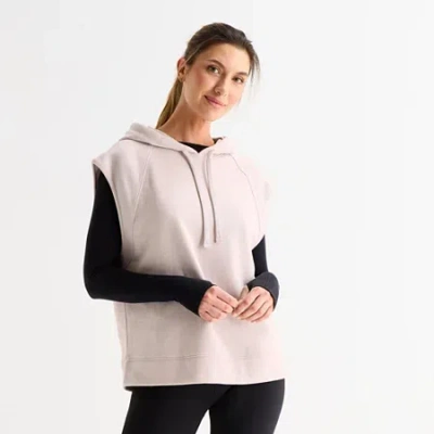 Xersion Womens Hooded Short Sleeve Pullover Sweater In Sand