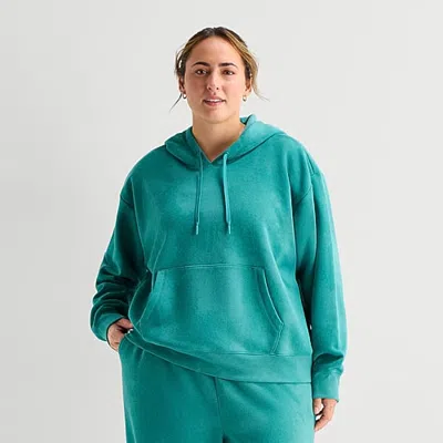 Xersion Womens Long Sleeve Active Plus Hoodie In Blue