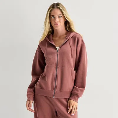 Xersion Womens Long Sleeve Fleece Zipper Active Hoodie In Animal Print