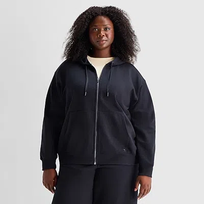 Xersion Womens Long Sleeve Fleece Zipper Active Plus Hoodie In Black
