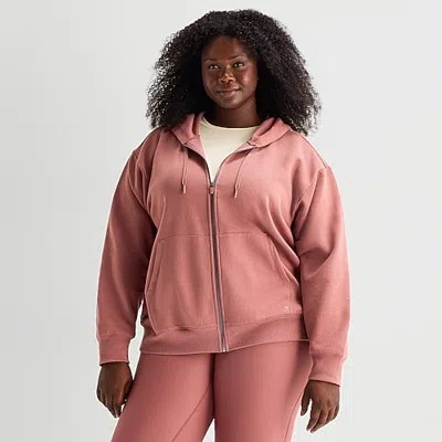 Xersion Womens Long Sleeve Fleece Zipper Active Plus Hoodie In Red