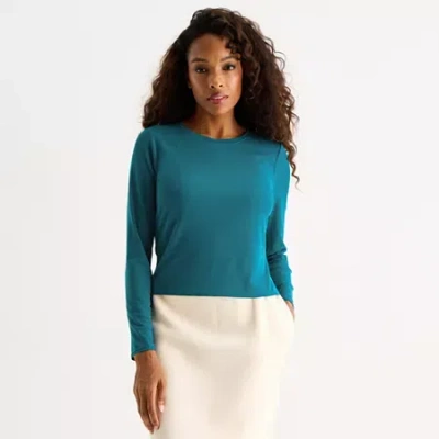 Xersion Womens Mesh Crew Neck Long Sleeve Active T-shirt In Green