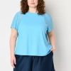 Xersion Womens Mesh Round Neck Short Sleeve T-shirt Plus In Blue