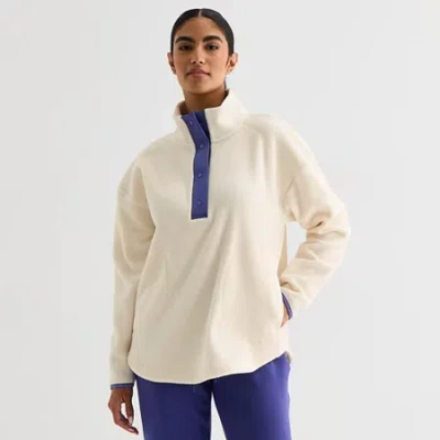 Xersion Womens Microfleece Woven Turtleneck Long Sleeve Sweatshirt In Sand