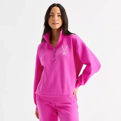 Xersion Womens Mock Neck Long Sleeve Active Quarter-zip Pullover In Pink