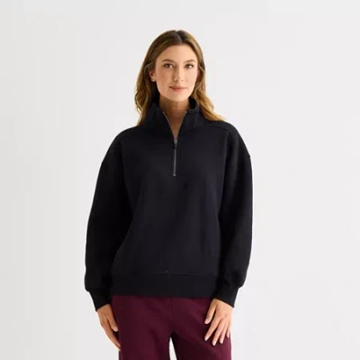 Xersion Womens Mock Neck Long Sleeve Active Tall Quarter-zip Pullover In Black