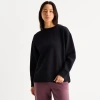 Xersion Womens Oversized Super Soft Fleece Crewneck Sweatshirt Tall In Black