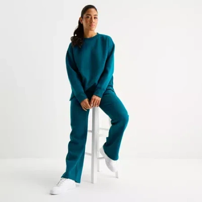 Xersion Womens Oversized Super Soft Fleece Crewneck Sweatshirt Tall In Green