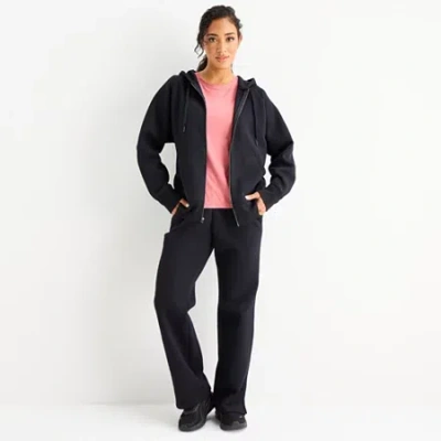 Xersion Womens Oversized Super Soft Fleece Full Zip Hoodie In Black