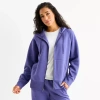 Xersion Womens Oversized Super Soft Fleece Full Zip Hoodie In Blue