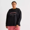 Xersion Womens Oversized Super Soft Fleece Graphic Crewneck Sweatshirt Plus In Black
