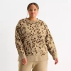 Xersion Womens Oversized Super Soft Fleece Graphic Crewneck Sweatshirt Plus In Brown