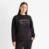 Xersion Womens Oversized Super Soft Fleece Graphic Crewneck Sweatshirt Tall In Black