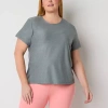 Xersion Womens Performance Crew Neck Short Sleeve T-shirt Plus In Gray