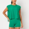 Xersion Womens Pleated Crew Neck Sleeveless T-shirt In Green