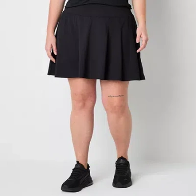 Xersion Womens Plus Assymetrical Pleated Quick Dry Knit Skort In Black