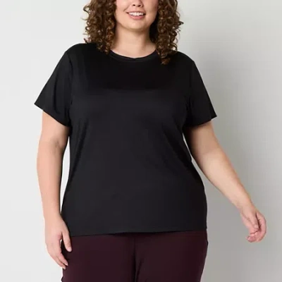 Xersion Womens Plus Crew Neck Short Sleeve Quick Dry Active T-shirt In Black