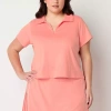 Xersion Womens Plus Short Sleeve Polo Shirt In Pink