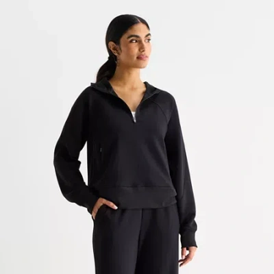 Xersion Womens Scuba Luxe Hooded Half Zip Pullover In Black