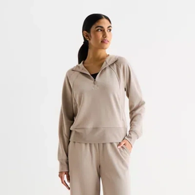 Xersion Womens Scuba Luxe Hooded Half Zip Pullover In Neutral