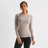 Xersion Womens Seamless Crew Neck Long Sleeve Active T-shirt In Gray