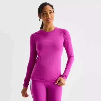 Xersion Womens Seamless Crew Neck Long Sleeve Active T-shirt In Pink
