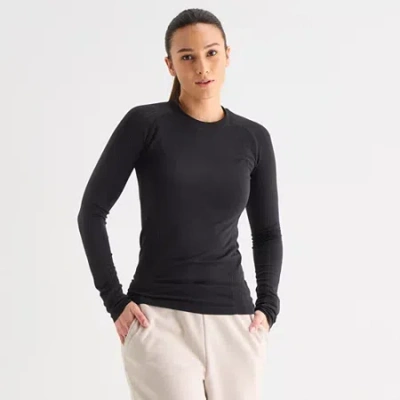 Xersion Womens Seamless Crew Neck Long Sleeve Active T-shirt In Black
