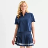 Xersion Womens Short Sleeve Zip Polo Shirt In Blue