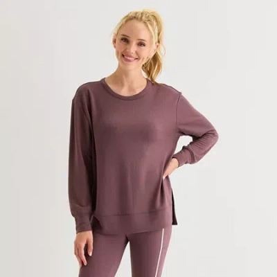 Xersion Womens Soft French Terry Crew Neck Long Sleeve Sweatshirt In Brown