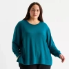 Xersion Womens Soft French Terry Crew Neck Long Sleeve Sweatshirt Plus In Green