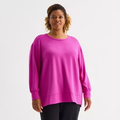 Xersion Womens Soft French Terry Crew Neck Long Sleeve Sweatshirt Plus In Pink